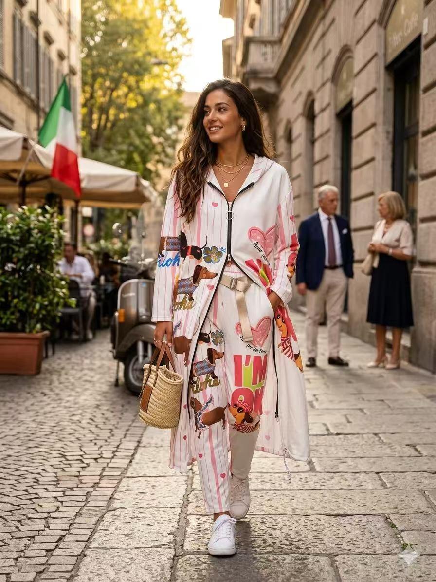 Elegantna duga jakna s uzorkom